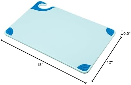 San Jamar Saf-T-Grip Plastic Cutting Board with Safety Hook, 12" x 18" x 0.5", Blue