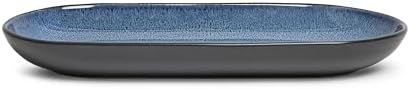 SANGO Resona Blue Serving Platters Set of 2, 14/12 Inch Stoneware Serving Dishes for Entertaining, Glossy Party Serving Trays with Reactive Glaze, Buffet Oval Platters for Bread, Appetizer, Cheese