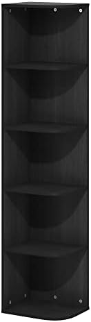 Furinno PASIR Book Shelf, 5-Tier Corner Bookshelf with Open Shelf, Standing Bookcase, 9.3 x 12 x 51.7, for Organization and Storage, for Living Room, Bedroom, Home Office, Blackwood