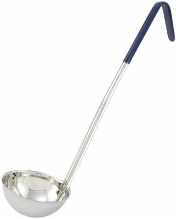 Winco Stainless Steel Ladle with Blue Handle, 8-Ounce, Medium