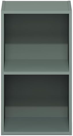 Furinno PASIR Book Shelf, 2-Tier Modern Bookshelf, Open Shelves Bookcase 9 x 12 x 21, Easy Assembly, for Living Room, Bedroom, Home Office, Sage Green