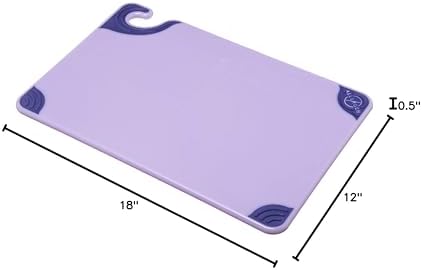 San Jamar Saf-T-Grip Plastic Cutting Board with Safety Hook, 12" x 18" x 0.5", Purple