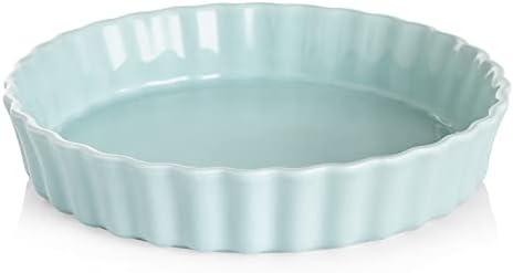 Sweejar Ceramic 11.5 Inches Pie Pan for Baking, Deep and Fluted Porcelain Round Pie Dish, Non-Stick Pie Plate for Pumpkin Pie, Apple Pie, Pie Pots with Morden Farmhouse Design (9.5 Inch, Turquoise)