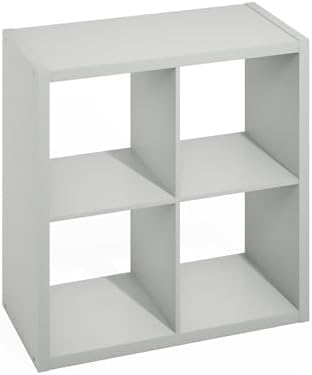 Furinno HERMITE Kitchen Island, 4-Cube Coffee Bar, Extra Thick Kitchen Storage, Bakers Rack, for Pantry Organizers and Storage, Kitchen Organization, Light Grey