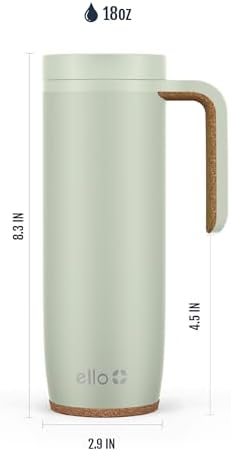 Ello Magnet 18oz Insulated Stainless Steel Travel Mug with Handle, Sage
