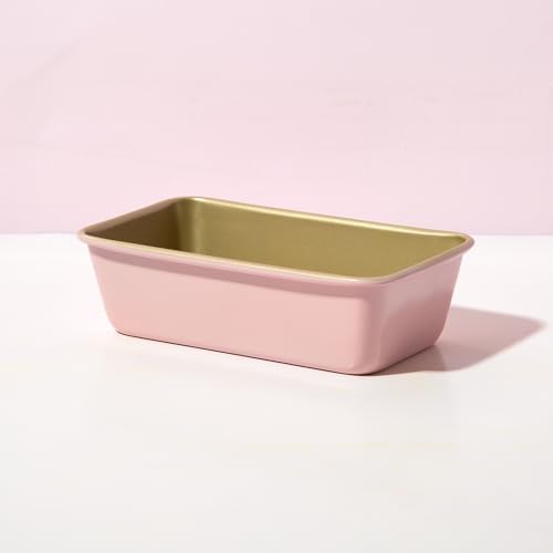 Paris Hilton Nonstick Carbon Steel Bakeware Collection, 9-Inch x 5-Inch Loaf Pan, Dishwasher Safe, Made without PFOA and PFAS, Pink Champagne Two-Tone