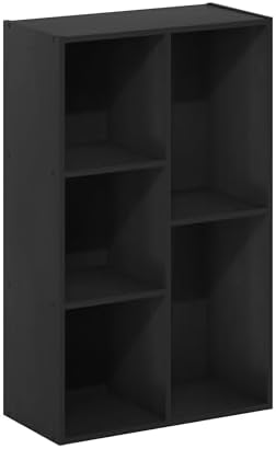 Furinno LUDER Book Shelf, 5-Cube Bookshelf, Reversible Bookcase, 9.4 x 19.5 x 31.5, Easy Assembly, for Living Room, Bedroom, Home Office, Blackwood