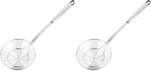 Hiware Solid Stainless Steel Spider Strainer Skimmer Ladle for Cooking and Frying, Kitchen Utensils Wire Strainer Pasta Spoon, 5.4 Inch (Pack of 2)
