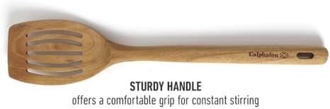 Calphalon Prime Slotted Turner, 13-Inch Teak Wood Slotted Spatula, Wooden Cooking Turner for Nonstick Cookware, Heat-Resistant Moisture-Resistant Kitchen Tool
