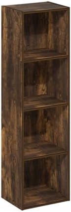 Furinno PASIR Book Shelf, 4-Tier Modern Bookshelf, Open Shelves Bookcase 9 x 12 x 42, Easy Assembly, for Living Room, Bedroom, Home Office, Amber Pine