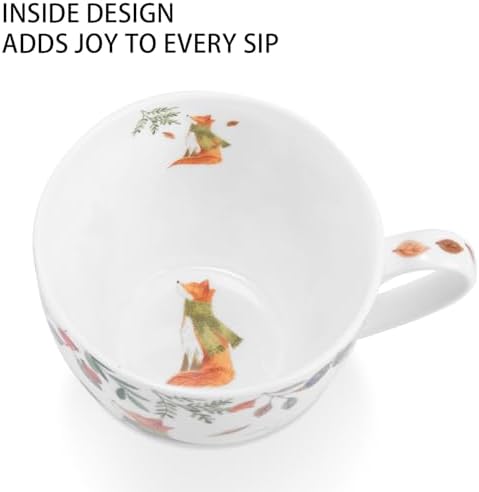 Autumn Forest Animal Mug - 20 oz Bone China Coffee Mug with Fox, Squirrel & Duck, Cozy Fall Gift for Nature Lovers and Friends, Designed in England by Harvest Green Studio