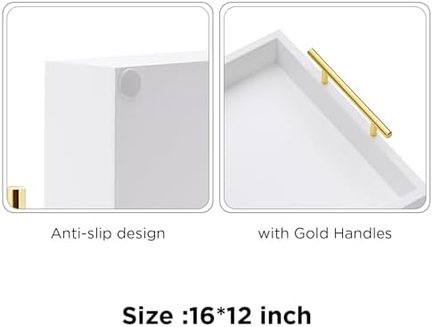16"x12" Serving Trays with Handles, White Decorative Serving Tray, Ottoman Trays, Living Room, Bathroom, and Outdoors Decorative Trays (White)