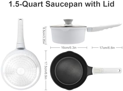 1.5 Quart Sauce Pan with Lid, Small Cooking Pot, White