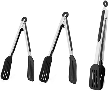 3 PCS Stainless Steel & Silicone Cooking Tongs Set (7", 9", 12")