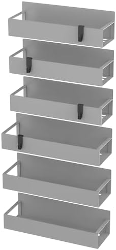 HuggieGems Metal Magnetic Spice Rack for Refrigerator Gray, 6 Pack