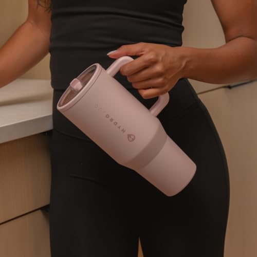 HydroJug Traveler 32oz, Insulated Tumbler with Handle & Straw, Dusty Rose