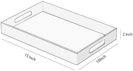 Glossy White Acrylic Serving Tray with Handles-Butler Trays for Coffee Table, Snacks,Breakfast in Bed, Kitchen Countertop,Vanity,Makeup Organizer,Ottoman (White, 10x15 Inches)