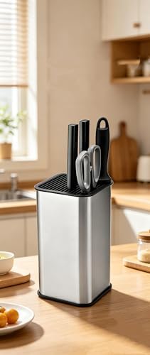 Kitchen Knife Holder,Stainless Steel Universal Knife Block Holder,Edge-Protect Knife Storage Organizer,Space-Saving Knife Storage Countertop, Slotless Knife Holder Storage for Kitchen Counter (Black)