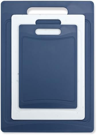 COOK WITH COLOR Non-Slip Cutting Board Set – Kitchen Essentials with Easy Grip Handle for Meat, Veggies, and Fruits, 3 Cutting Boards, Blue and White Marble
