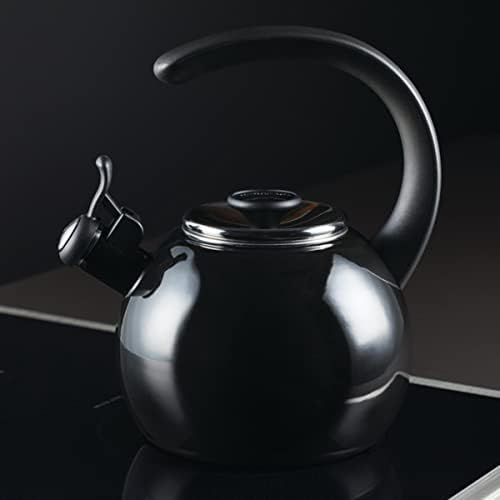 Circulon Enamel on Steel Whistling Induction Teakettle, Tea Kettle for Stovetop with Flip-Up Spout, 2-Quart, Black