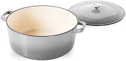 Cuisinart Chef's Classic Enameled Cast Iron Dutch Oven with Lid, Porcelain Enameled Interior, Oven Safe, Induction Compatible, 7-Quart, Round, Grey Gradient