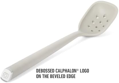 Calphalon Edge Silicone Slotted Spoon/Skimmer, Flexible Heat-Resistant Kitchen Strainer Spoon for Cooking, Frying, Skimming, Draining & Serving, Taupe