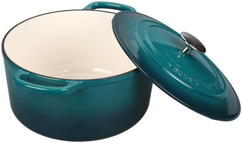 EDGING CASTING Enameled Cast Iron Dutch Oven with Sourdough Bread Baking Kit, Bread Dutch Oven with Lid, Includes Proofing Basket & Baking Tools, 5qt, Darkcyan