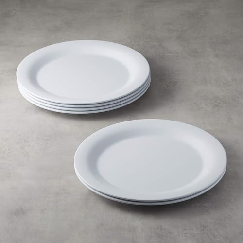 Amazon Basics Melamine Dinner Plates for Restaurants and Home, Dishwasher Safe, BPA Free, Break and Crack Resistant, 10.5", White, 6-Piece Set