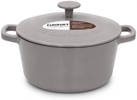 Cuisinart Chef's Classic Enameled Cast Iron Dutch Oven with Lid, Porcelain Enameled Interior, Oven Safe, Induction Compatible, 5-Quart, Round, Grey