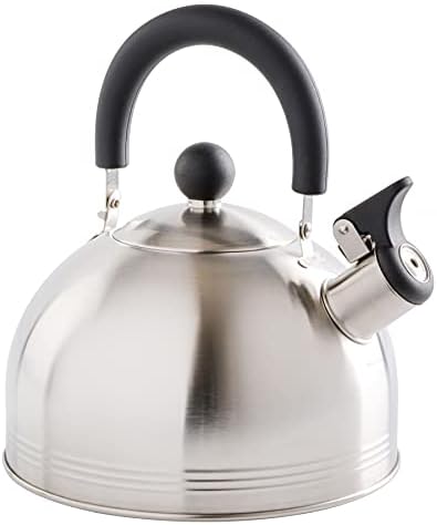 Mr. Coffee Carterton Stainless Steel Whistling Tea Kettle – 1.5-Quart Capacity, Mirror Polish Finish, Durable Tea Kettle for Stovetop, Fast Boiling, Easy Pouring