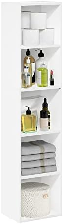 Furinno PASIR Book Shelf, 5-Tier Modern Bookshelf, Open Shelves Bookcase 9 x 12 x 52, Easy Assembly, for Living Room, Bedroom, Home Office, White