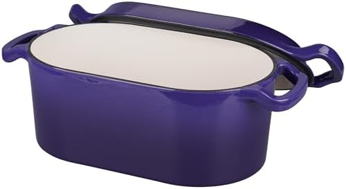 VORRINGARD Oval Dutch Oven Pot with Lid, Enamel Coating Cast Iron Bread Pans for Homemade Sourdough Bread Baking, Cooking, 4 Quart, Purple