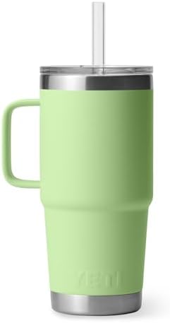 YETI Rambler 25 oz Tumbler with Handle and Straw Lid, Travel Mug Water Tumbler, Vacuum Insulated Cup with Handle, Stainless Steel, Key Lime