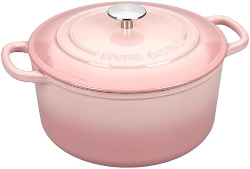 EDGING CASTING Enameled Cast Iron Dutch Oven with Sourdough Bread Baking Kit, Bread Dutch Oven with Lid, Includes Proofing Basket & Baking Tools, 5qt, Pink