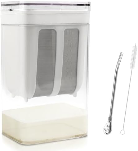 1800ml Greek Yogurt Maker & Strainer with Straw Spoon, Brush & Mesh Bag