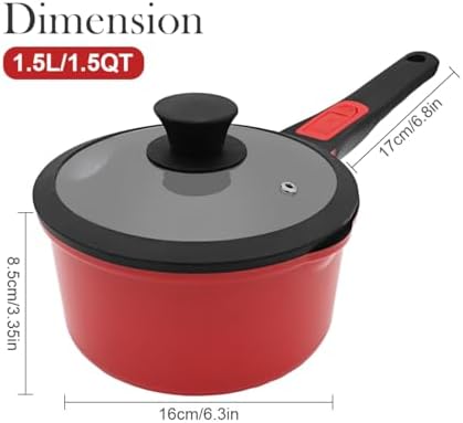 Small Sauce Pan with Lid, 1.5 Qt Saucepan with Lid, Non Stick Sauce Pan, Milk Pot & Sauce Pot & Saucepan with Pour Spout, Detachable Handle Milk Pan, Induction Compatible, Oven Safe,PFOA-Free