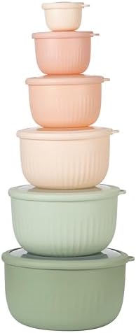COOK WITH COLOR Prep Bowls with Lids- Wide and Deep Nesting Plastic Small Mixing Bowl Set with Lids, 12 Piece Set - Deep Bowls, Mint/Pink