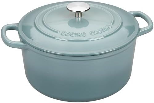 EDGING CASTING Enameled Cast Iron Dutch Oven with Sourdough Bread Baking Kit, Bread Dutch Oven with Lid, Includes Proofing Basket & Baking Tools, 5qt, Seasalt