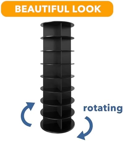 SpaceAid 8 Tier Rotating Shoe Rack Tower, Spinning Shoe Display Lazy Susan, Revolving 360 Shoe Rack Storage Round Carousel, Vertical Handbag Rotate Shoes Closet Organization (8-Tier Black)
