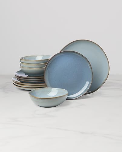 Oneida 897199 Organic Shades 12-Piece Dinnerware Set, Slate Blue