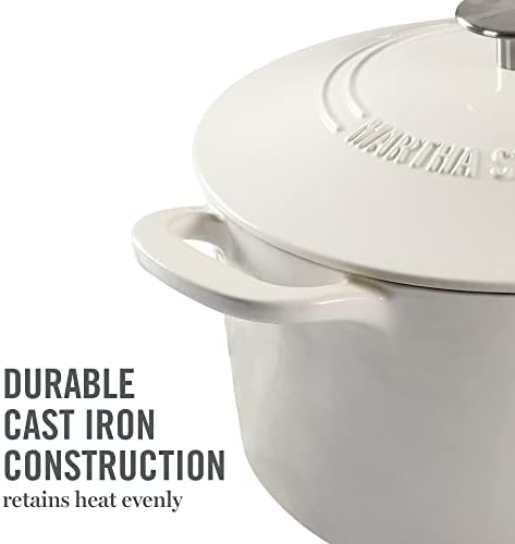 MARTHA STEWART Gatwick 7-Quart Enamel Cast Iron Dutch Oven – Linen Color with Silver Knob – Durable Heavy-Duty Dutch Oven for Slow Cooking and Braising