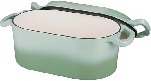 VORRINGARD Oval Dutch Oven Pot with Lid, Enamel Coating Cast Iron Bread Pans for Homemade Sourdough Bread Baking, Cooking, 4 Quart, Green