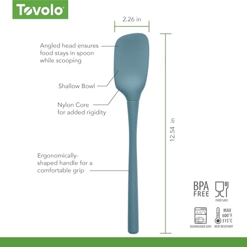 Tovolo Spoon Spatula Spoonula All Silicone Ergonomic Handle Grip, Silicone Scoopula Kitchen Utensil Non Scratch Easy Clean Dishwasher Safe Heat Resistant Flex Core Scoop Spatula, Blue Slate