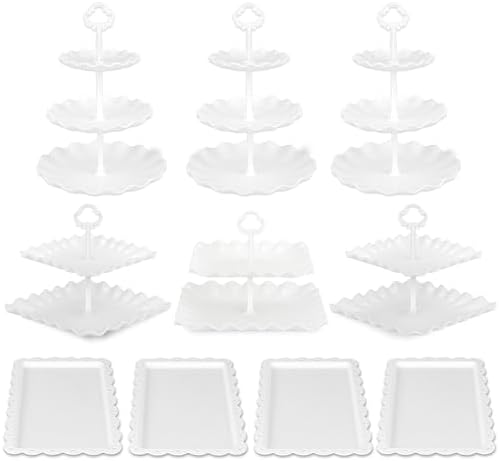 Pack of 11 NWK Cake Stand Set of Cupcake Stand, Tray & Table Cloth (White)
