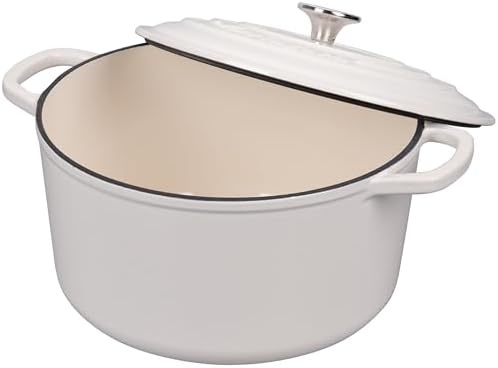 VORRINGARD Enameled Cast Iron Dutch Oven Pot with Lid, for Sourdough Bread Baking, Round Dutch Ovens, 6 Quart, White