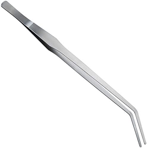 OIIKI 15 inch Curved Aquarium Tweezers, Polished Tongs Tweezers, Silver