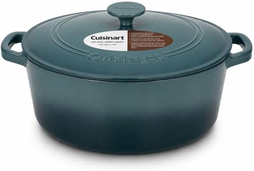 Cuisinart Chef's Classic Enameled Cast Iron Dutch Oven with Lid, Porcelain Enameled Interior, Oven Safe, Induction Compatible, 7-Quart, Round, Teal Gradient