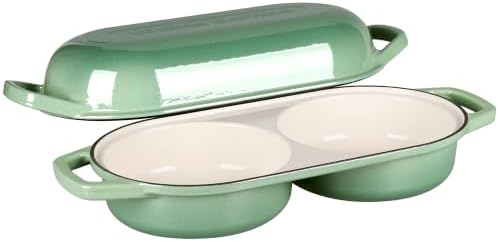 EDGING CASTING Enameled Cast Iron Double Bread Dutch Oven, Sage Green