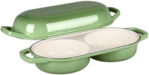 EDGING CASTING Enameled Cast Iron Double Bread Dutch Oven, Pistachio Green