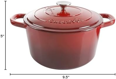 Crock Pot Artisan 5-Quart Round Enameled Cast Iron Dutch Oven – Red, Durable Heavy-Duty Cookware for Slow Cooking, Roasting, Baking with Lid